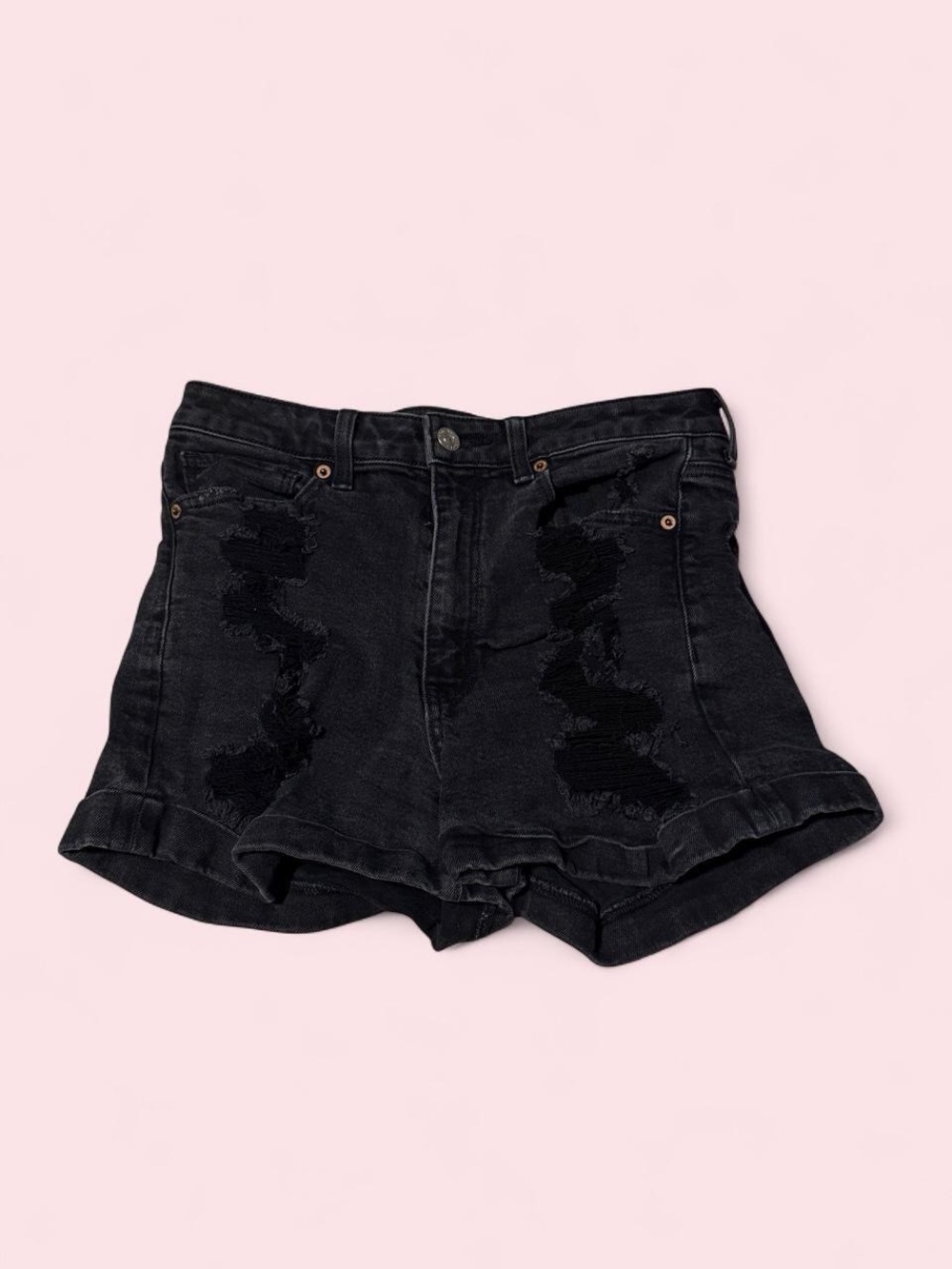 American Eagle Outfitters Black High-Waist Mom Distressed Denim Shorts